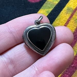VTG Whimsigoth Black Onyx Sterling Silver 925 Heart Locket Pendant